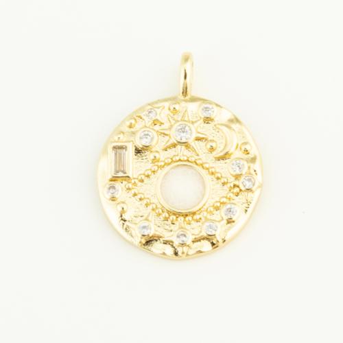 Cubic Zirconia Micro Pave Brass Pendant Round gold color plated DIY & micro pave cubic zirconia & enamel nickel lead & cadmium free Sold By PC