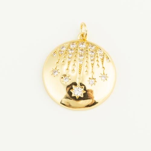 Cubic Zirconia Micro Pave Brass Pendant Round gold color plated DIY & micro pave cubic zirconia nickel lead & cadmium free Sold By PC