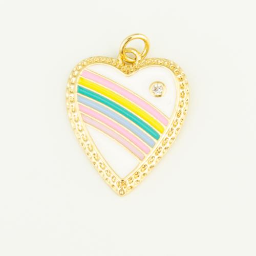 Cubic Zirconia Micro Pave Brass Pendant Heart gold color plated DIY & micro pave cubic zirconia & enamel multi-colored nickel lead & cadmium free Sold By PC