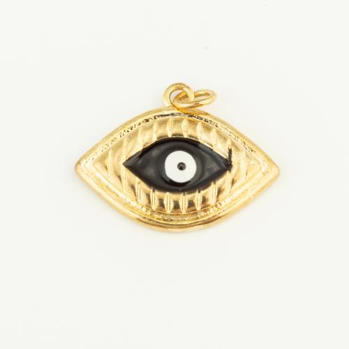 Evil Eye Hangers, Messing, gold plated, DIY & boze oog patroon & glazuur, zwart, nikkel, lood en cadmium vrij, 23x17x3mm, Verkocht door PC