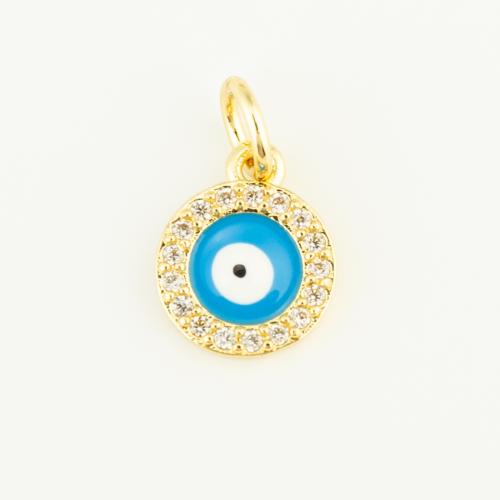 Colgantes ojo malvado, metal, Esférico, chapado en color dorado, Bricolaje & patrón de malvado de ojo & esmalte, azul, libre de níquel, plomo & cadmio, 10x8x1mm, Vendido por UD