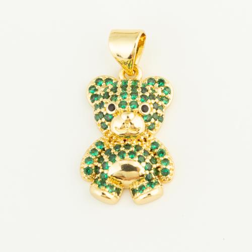 Cubic Zirconia Micro Pave Brass Pendant Bear gold color plated DIY & micro pave cubic zirconia green nickel lead & cadmium free Sold By PC