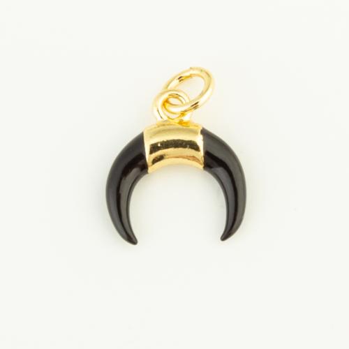 Brass Jewelry Pendants Moon gold color plated DIY & enamel black nickel lead & cadmium free Sold By PC