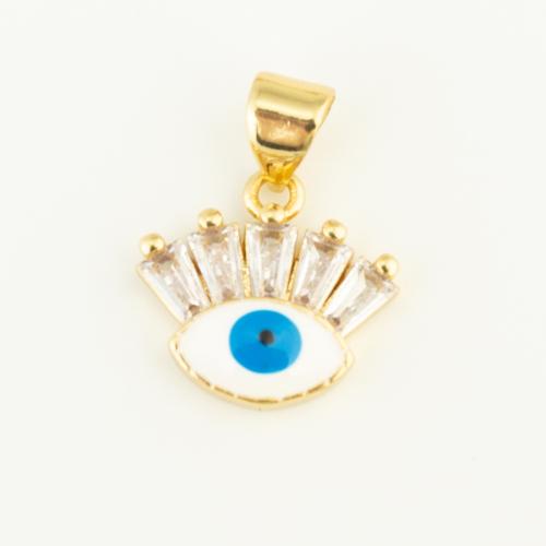 Evil Eye Pendants Brass gold color plated DIY & evil eye pattern & micro pave cubic zirconia & enamel white nickel lead & cadmium free Sold By PC