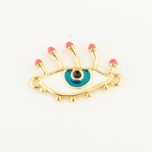 Evil Eye Hangers, Messing, gold plated, DIY & boze oog patroon & glazuur, wit, nikkel, lood en cadmium vrij, 19x12x2mm, Verkocht door PC