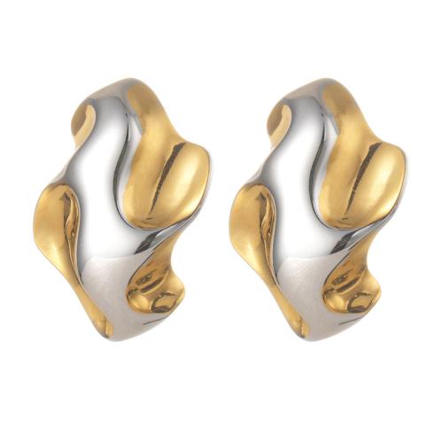 Stainless Steel Stud Earrings 304 Stainless Steel plated fashion jewelry & for woman & two tone Sold By Pair