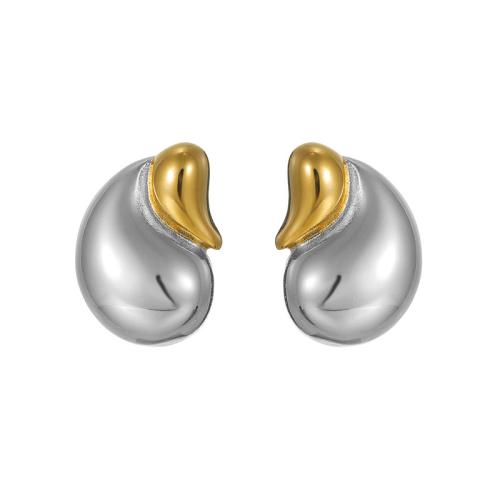 Stainless Steel Stud Earrings 304 Stainless Steel Teardrop plated fashion jewelry & for woman & two tone Sold By Pair