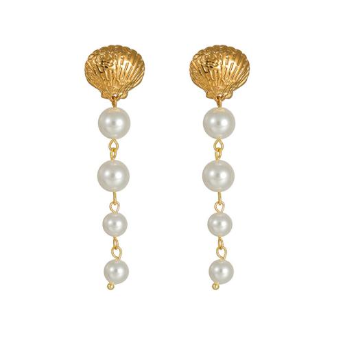 Roestvrij staal Stud Earrings, 304 roestvrij staal, met Plastic Pearl, 18K verguld, mode sieraden & voor vrouw, Verkocht door pair