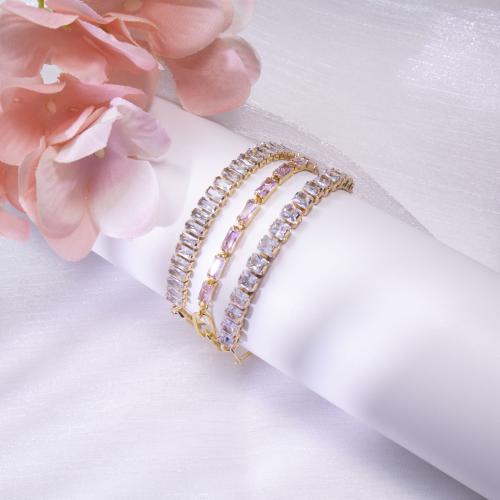 Cubic Zirconia Micro Pave Brass Bracelet plated & micro pave cubic zirconia & for woman gold Sold By PC