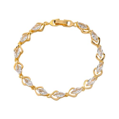 Cubic Zirconia Micro Pave Latão Pulseira, cobre, banhado, micro pavimento em zircônia cúbica & para mulher, dourado, vendido por PC