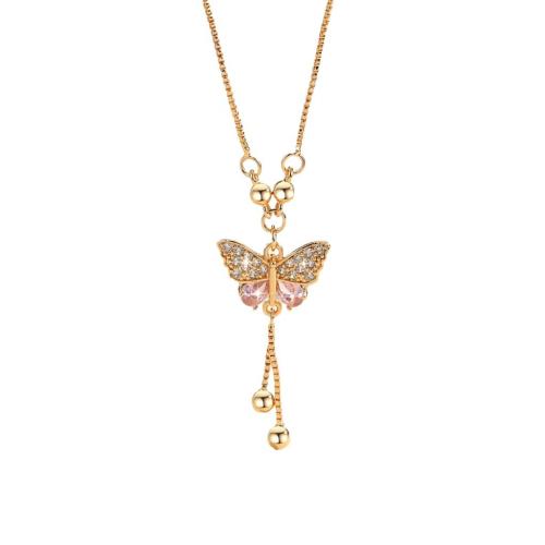 Cubic Zircon Micro Pave Brass Necklace Butterfly plated micro pave cubic zirconia & for woman Length Approx 41-50 cm Sold By PC