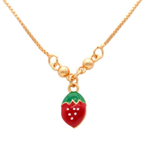 Brass Children Necklace plated & micro pave cubic zirconia & enamel Length Approx 41-50 cm Sold By PC