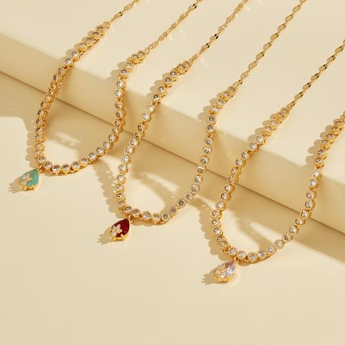 Kubieke Zirkoon Micro Pave Brass Ketting, Messing, plated, micro pave zirconia & voor vrouw, meer kleuren voor de keuze, Verkocht door PC