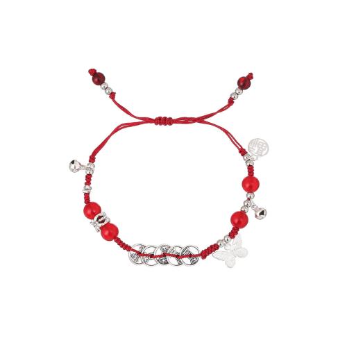 Zinc Alloy Bracelet with Wax Cord plated for woman red Sold By PC