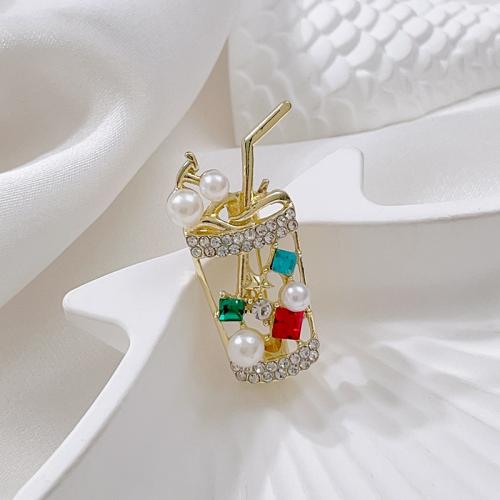 Zinc Alloy Brocher, med Plastic Pearl, for kvinde & med rhinestone, gylden, Solgt af PC