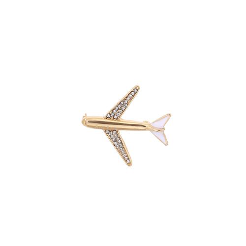 Zinklegering broches, Zinc Alloy, plated, voor vrouw & glazuur & met strass, gouden, Verkocht door PC