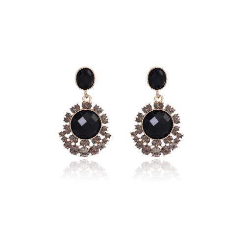 Zinklegering oorknoppen, Zinc Alloy, plated, voor vrouw & met strass, zwart, Verkocht door pair