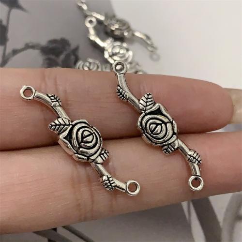 Flower Zinc Alloy Connector Rose antique silver color plated DIY & 1/1 loop Sold By Bag