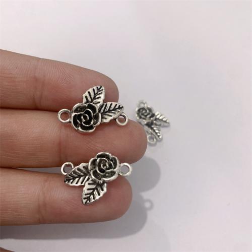 Flower Zinc Alloy Connector Rose antique silver color plated DIY & 1/5 loop Sold By Bag