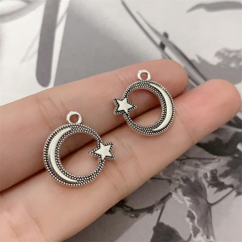 Zinc Alloy Moon Pendants Moon and Star antique silver color plated DIY Sold By Bag