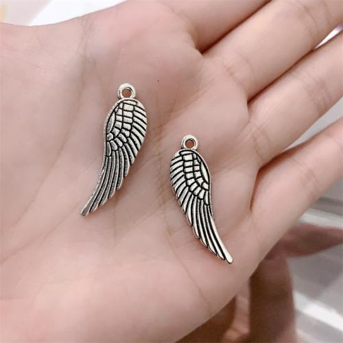 Wing alakú cink ötvözet Medálok, Wing Forma, antik ezüst színű bevonattal, DIY, 30x10mm, 100PC-k/Bag, Által értékesített Bag