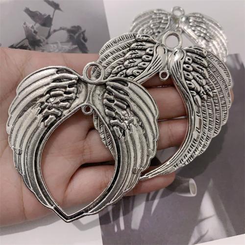 Wing Shaped Zinc Alloy Pendants antique silver color plated DIY & double-hole Sold By Bag