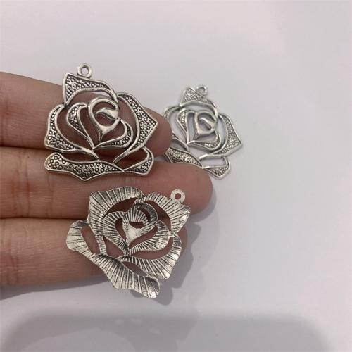 Sinc Alloy Flower Pendants, Rose, dath airgid antique plátáilte, DIY, 27x28mm, 100ríomhairí pearsanta/Mála, Díolta De réir Mála