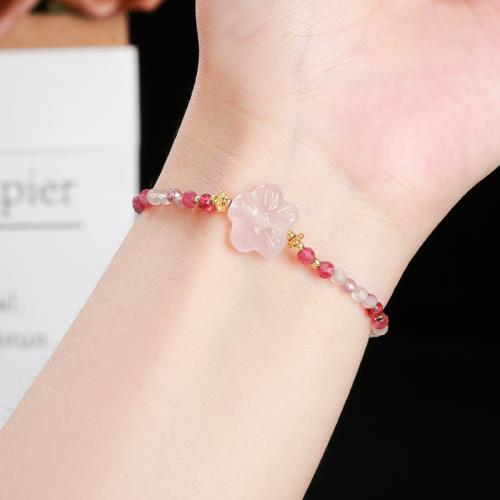 Gemstone Bracelet with 304 Stainless Steel Flower handmade & for woman beads length 3mm Length Approx 6-8 Inch Sold By PC