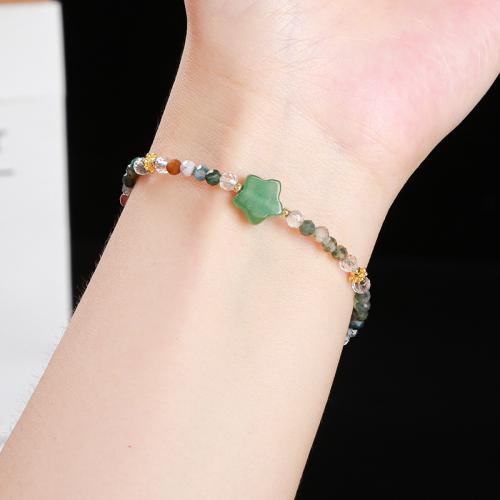 agate indienne bracelet, avec aventurine vert & Acier inoxydable 304, étoile, fait à la main, bijoux de mode & pour femme, beads length 3mm, Longueur Environ 6-8 pouce, Vendu par PC