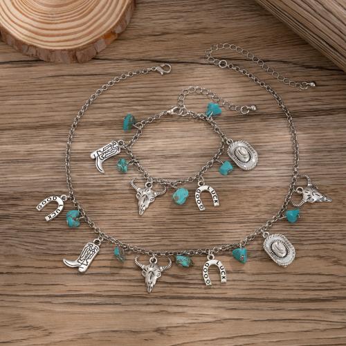 Zinc Alloy Jewelry Sets with turquoise with 7 5cm extender chain fashion jewelry & for woman platinum color Length 37 cm 16.5 cm Sold By PC