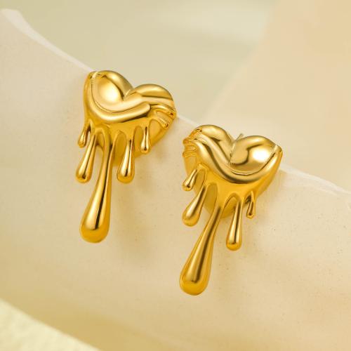 Stainless Steel Stud Earrings 304 Stainless Steel Heart 18K gold plated fashion jewelry & for woman golden Sold By Pair