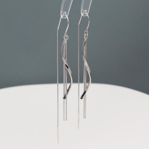 925 Sterling Silver Thread Through Earrings fashion jewelry & for woman 80mm Sold By Pair