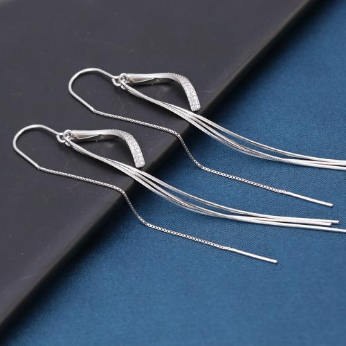 925 Sterling Silver Thread Through Earrings fashion jewelry & for woman 90mm Sold By Pair