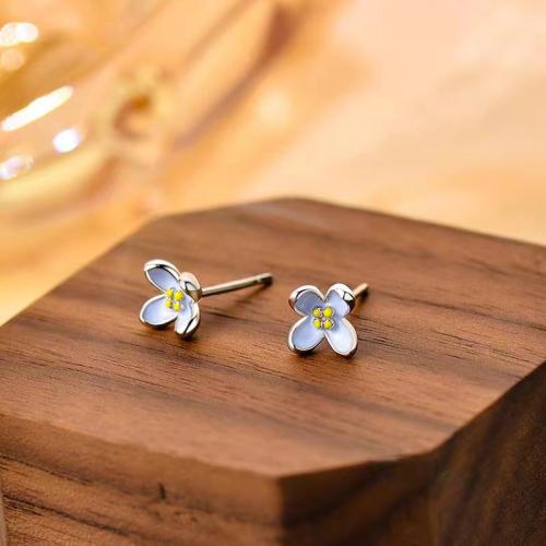 925 Sterling Silver Stud Earrings Flower fashion jewelry & for woman Sold By Pair