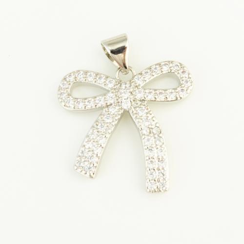 Cubic Zirconia Micro Pave Brass Pendant Bowknot silver color plated DIY & micro pave cubic zirconia nickel lead & cadmium free Sold By PC