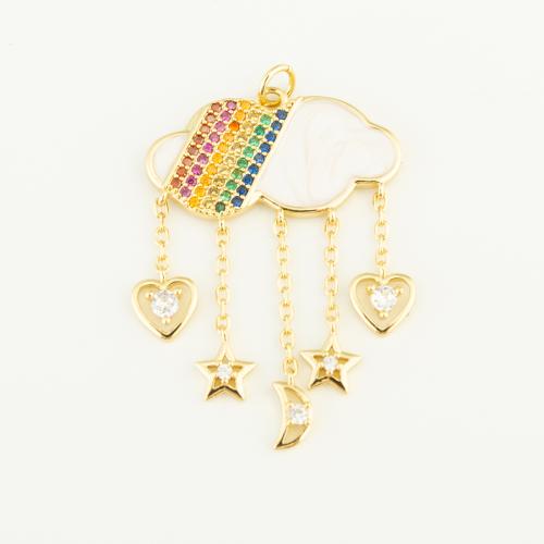 Cubic Zirconia Micro Pave Brass Pendant Cloud gold color plated DIY & micro pave cubic zirconia & enamel multi-colored nickel lead & cadmium free Sold By PC