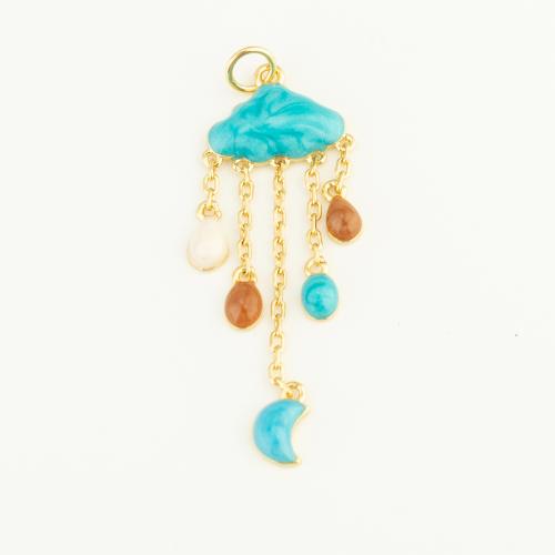 Brass Jewelry Pendants Cloud gold color plated DIY & enamel blue nickel lead & cadmium free Sold By PC