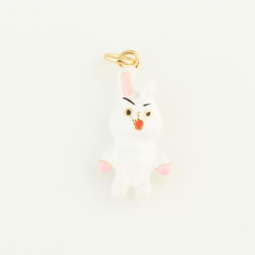 Brass Jewelry Pendants Rabbit gold color plated DIY & enamel white nickel lead & cadmium free Sold By PC