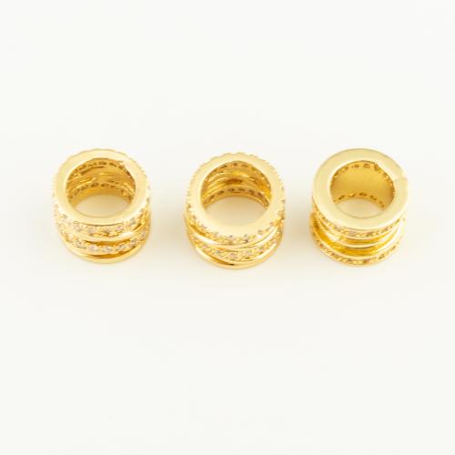 Abalorios de Micro Pavé de Zirconía Cúbica en Latón, metal, Columna, chapado en color dorado, Bricolaje & micro arcilla de zirconia cúbica, libre de níquel, plomo & cadmio, 10x10x7mm, Vendido por UD