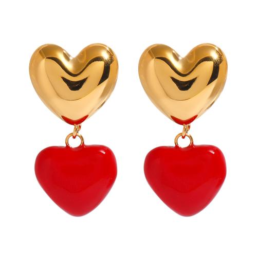 Stainless Steel Stud Earrings 304 Stainless Steel Heart plated fashion jewelry & for woman & enamel golden Sold By Pair