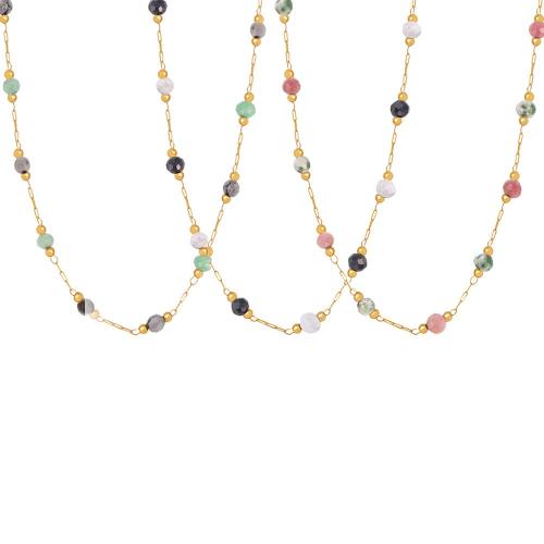 Collier d'acier titane, avec Pierre naturelle, avec 5cm chaînes de rallonge, Placage, bijoux de mode & pour femme, plus de couleurs à choisir, Longueur Environ 40 cm, Vendu par PC