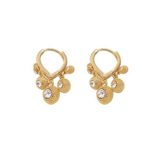 Brass Leverback Earring fashion jewelry & for woman & with rhinestone golden Sold By Pair