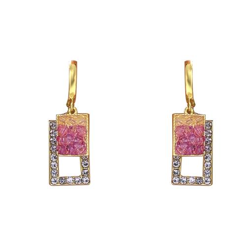 Brass Leverback Earring fashion jewelry & for woman & with rhinestone golden Sold By Pair