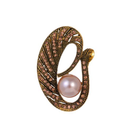 Zinc Alloy Brooches with Plastic Pearl antique gold color plated fashion jewelry & for woman & with rhinestone Sold By PC