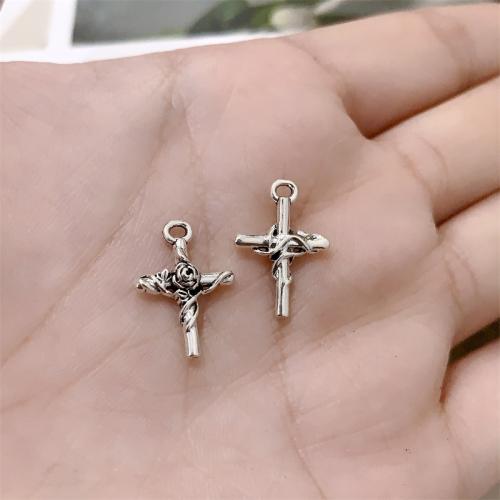 Sinkkiseos Cross Riipukset, Ylittää, antiikki hopea päällystetty, tee-se-itse, 12x18mm, 100PC/laukku, Myymät laukku