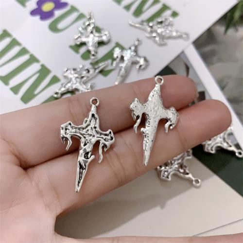 Zinc Alloy Cross Pendants Fire Cross antique silver color plated DIY Sold By Bag