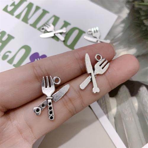 Zinc Alloy Pendants Knife and Fork antique silver color plated DIY Sold By Bag