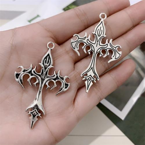 Zinklegering Cross Hangers, Zinc Alloy, Fire Cross, antiek zilver plated, DIY, 35x54mm, 100pC's/Bag, Verkocht door Bag