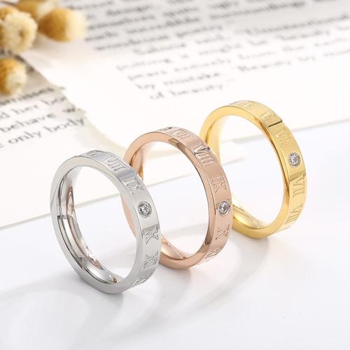 Rhinestone Stainless Steel Finger Ring 304 Stainless Steel Vacuum Ion Plating Unisex & with rhinestone Sold By PC