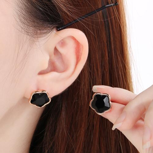 Stainless Steel Stud Earrings 304 Stainless Steel with Glass Vacuum Ion Plating for woman Sold By Pair